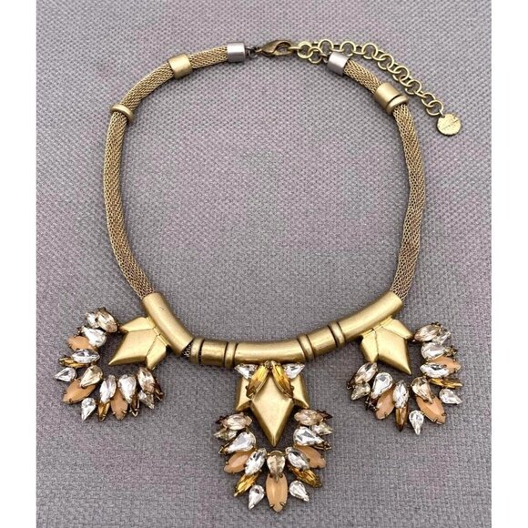 Stella & Dot Helena Statement Necklace Crystals Mesh Chain Gold Tone 17"-21" - Picture 3 of 9